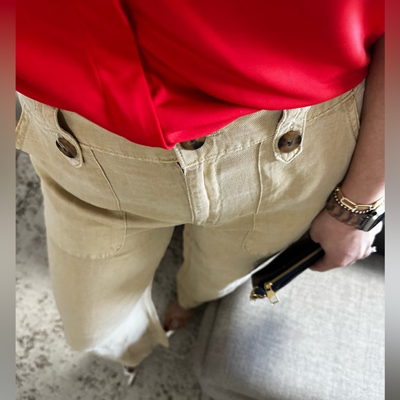 New๐ฉท Chic Tan Wide Leg Pants with Button Detail - Picture 7 of 13